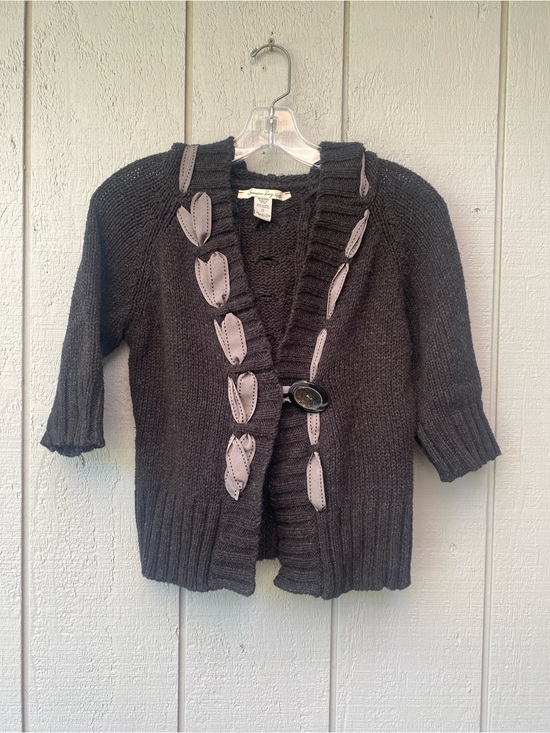 American Rag Sweaters - Cotton Blend Dark Gray Ruffle Trim Cardigan Sweater